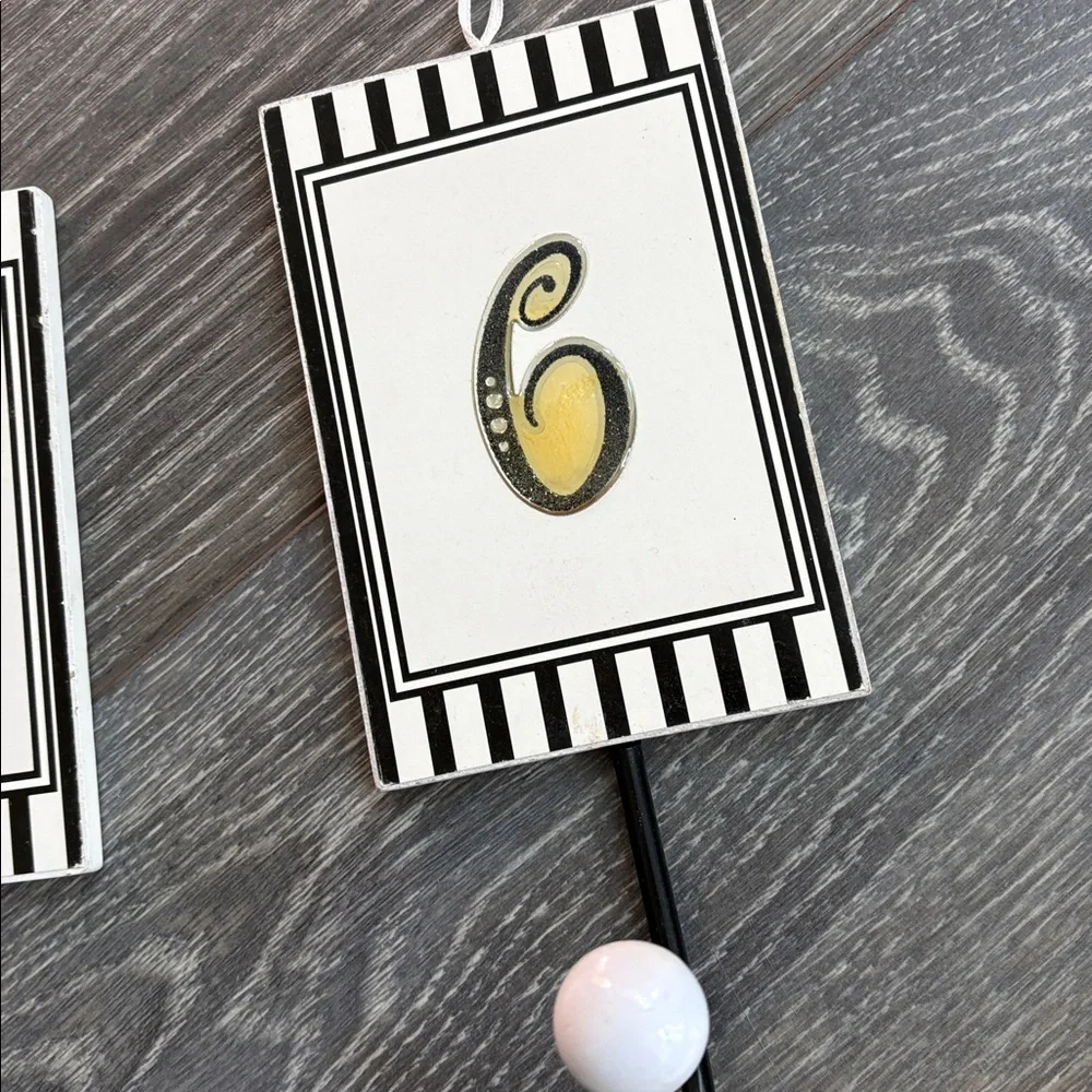 Striped Black and White Numbered Wall Hooks